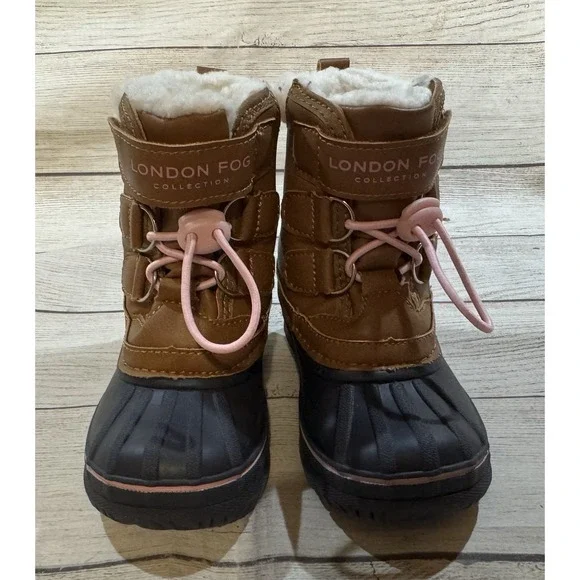 Toddler Girls London Fog Winter Snow Boots Hook Loop Brown Blue Size 6 - Picture 4 of 7